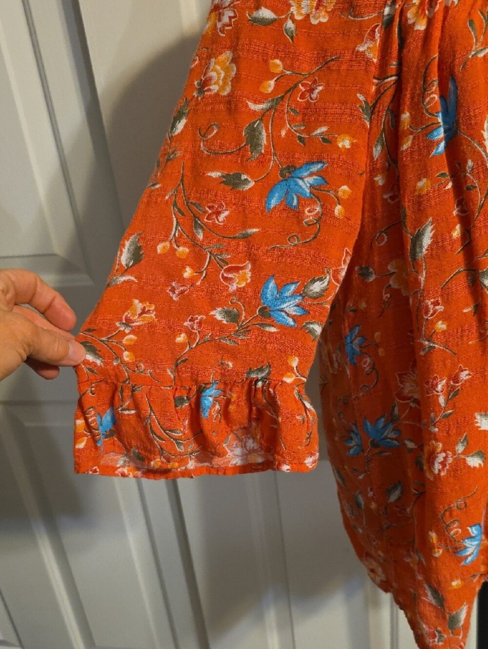 Croft & Barrow Orange Floral Peasant Blouse Smocked Neckline Size XL - Picture 6 of 8